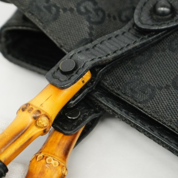 Gucci Tote Bag GG Canvas Bamboo 112530 Black Women's - Picture 10 of 14